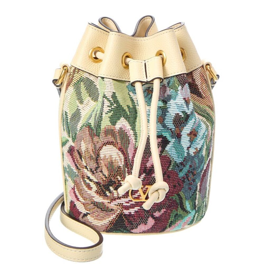 Valentino Leather-Trim Bucket Bag